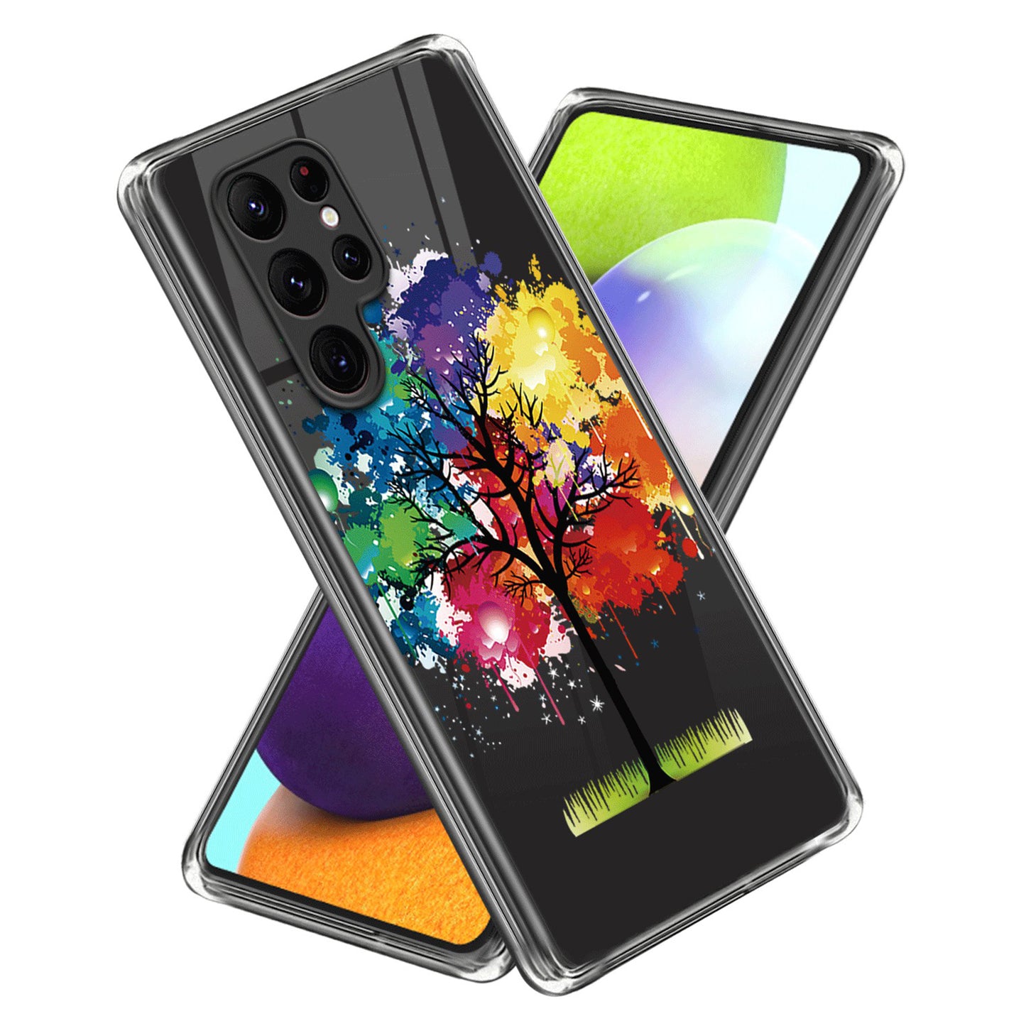 For Samsung Galaxy S24 Ultra Pattern Case Anti-Drop Soft TPU Phone Cover - Colorful Tree