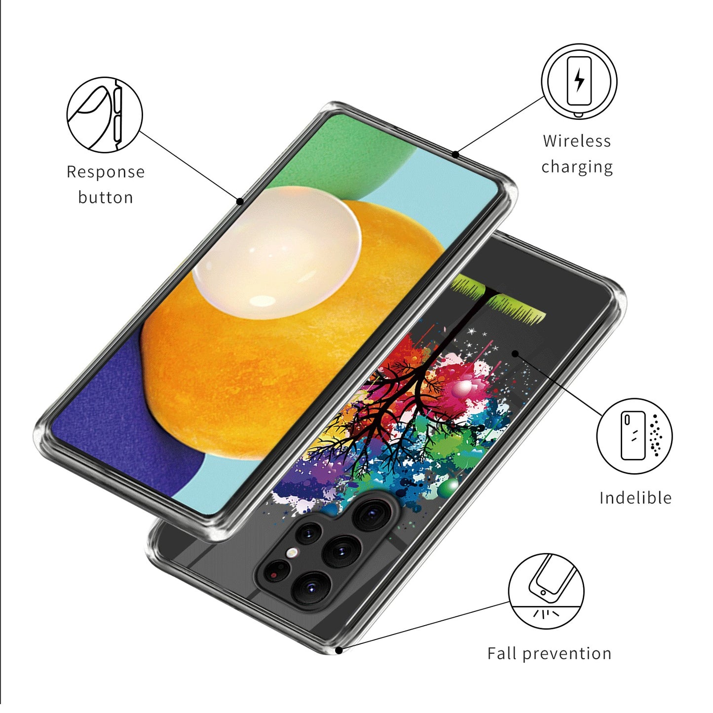 For Samsung Galaxy S24 Ultra Pattern Case Anti-Drop Soft TPU Phone Cover - Colorful Tree