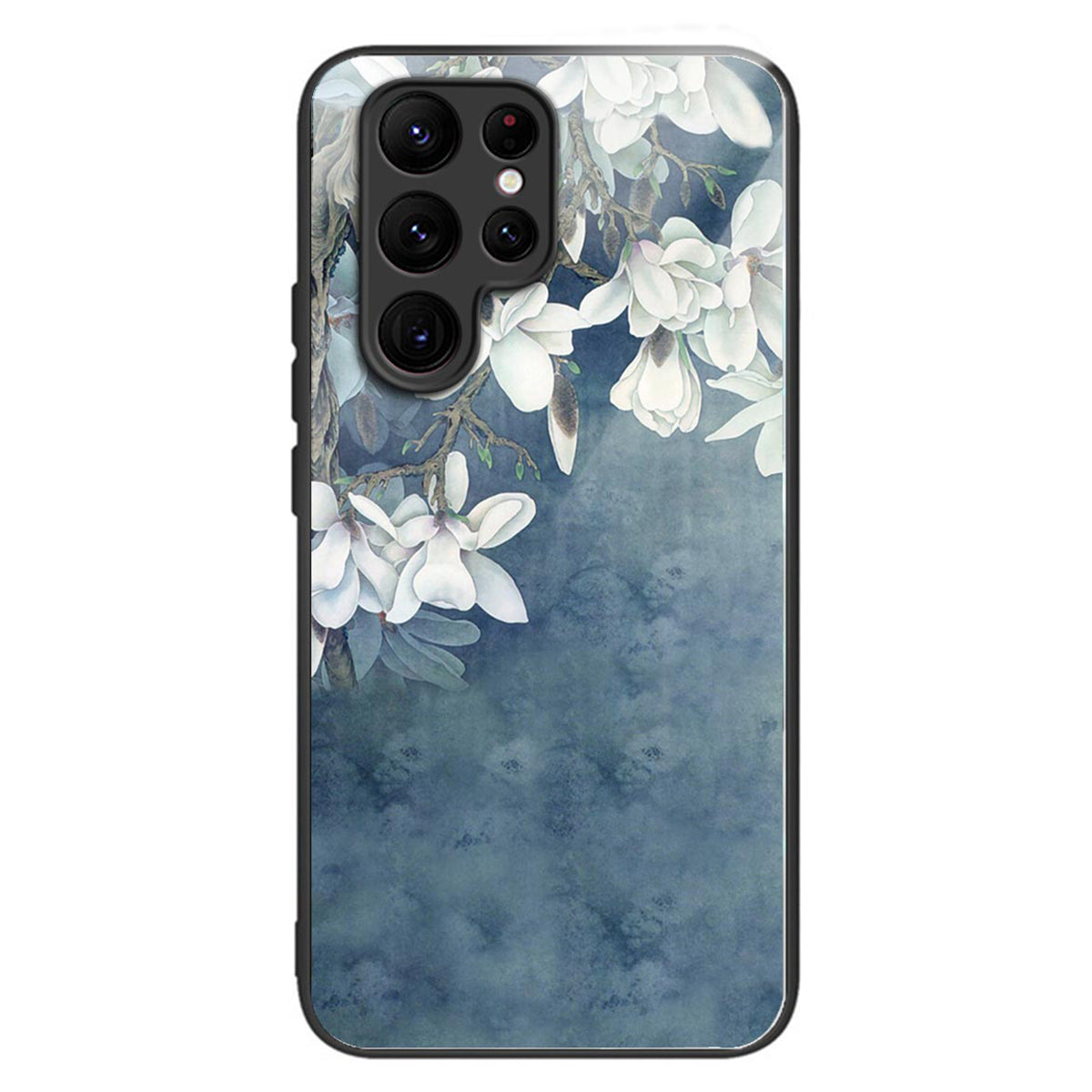 For Samsung Galaxy S24 Ultra Case Tempered Glass+TPU Pattern Printing Phone Cover - Magnolia