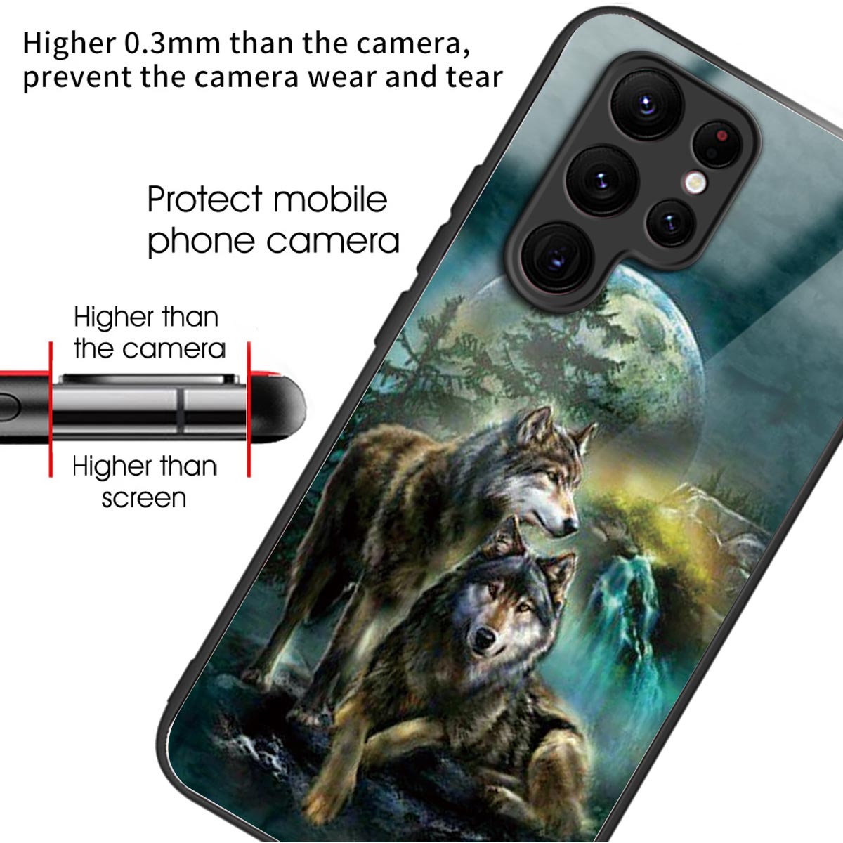 For Samsung Galaxy S24 Ultra Case Tempered Glass+TPU Pattern Printing Phone Cover - Wolves