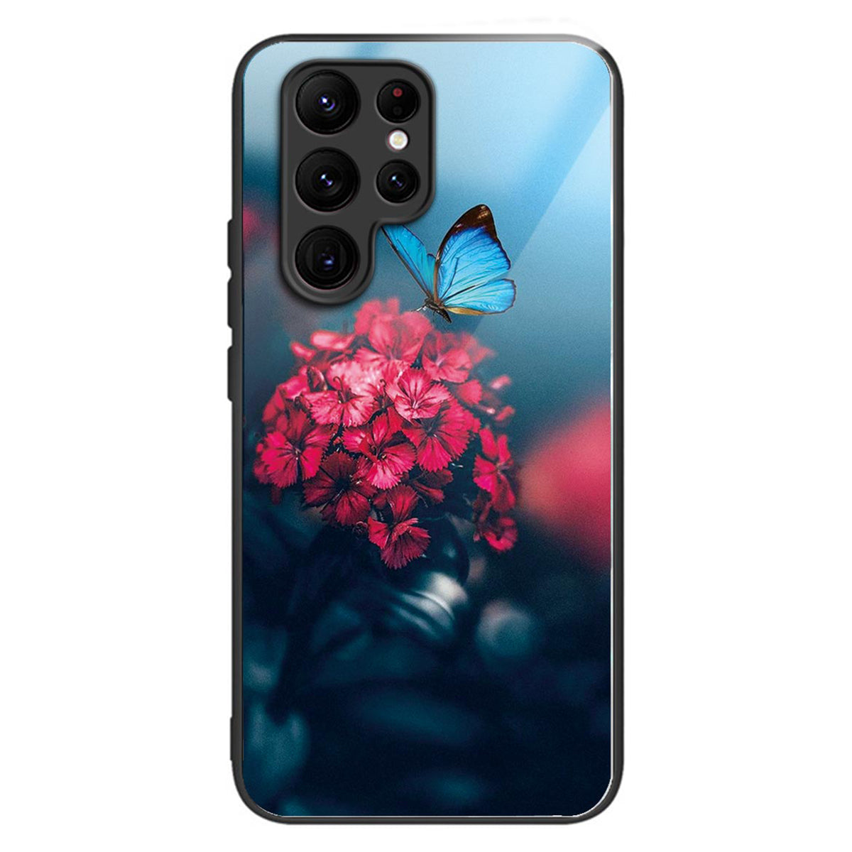 For Samsung Galaxy S24 Ultra Case Tempered Glass+TPU Pattern Printing Phone Cover - Flower / Butterfly