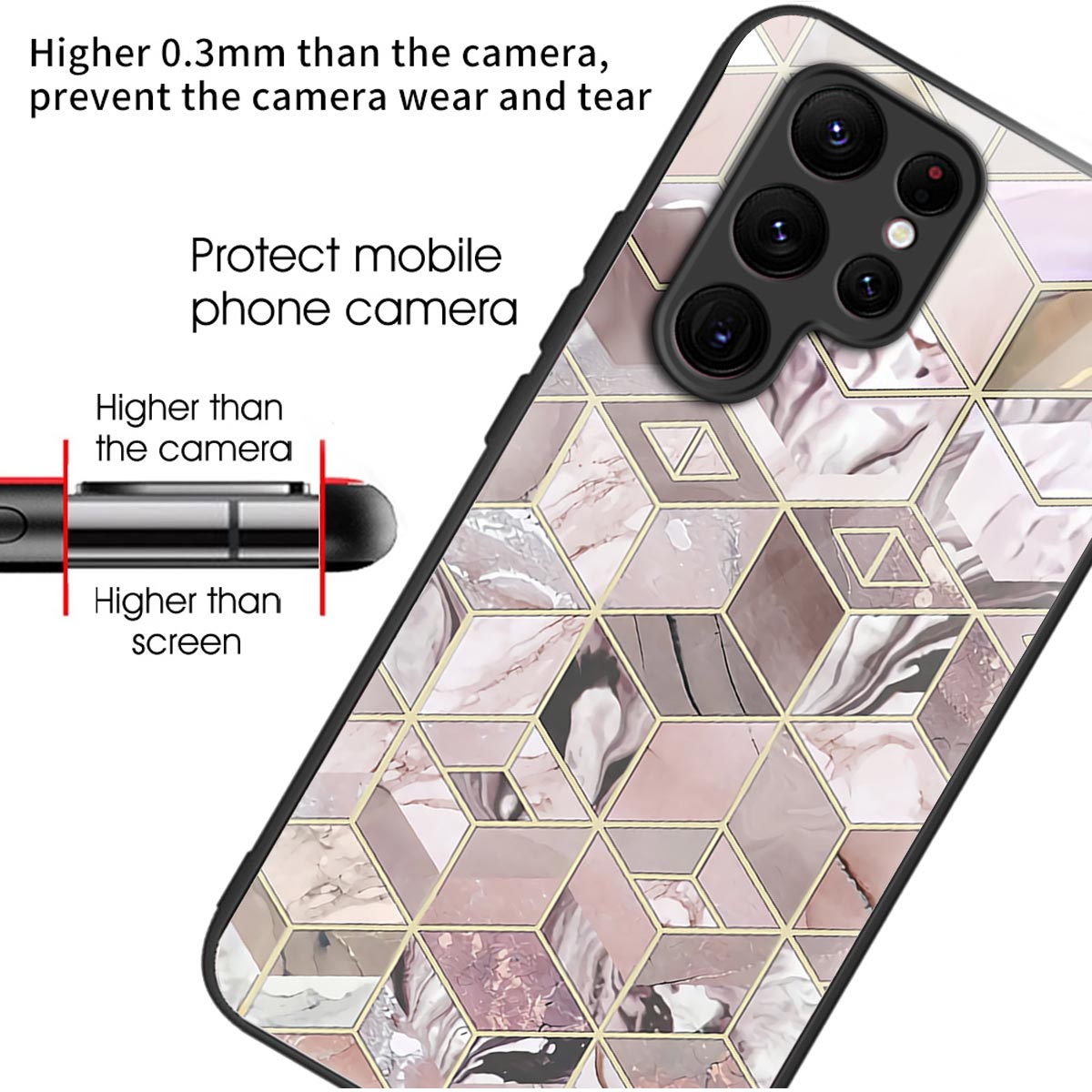 For Samsung Galaxy S24 Ultra Case Tempered Glass+TPU Pattern Printing Phone Cover - Block Marble