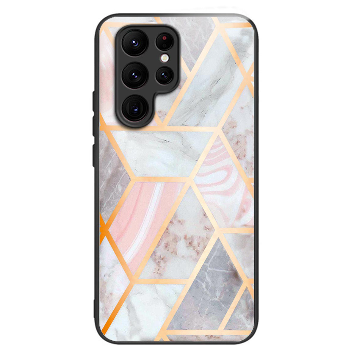 For Samsung Galaxy S24 Ultra Case Tempered Glass+TPU Pattern Printing Phone Cover - Pink Splicing Marble