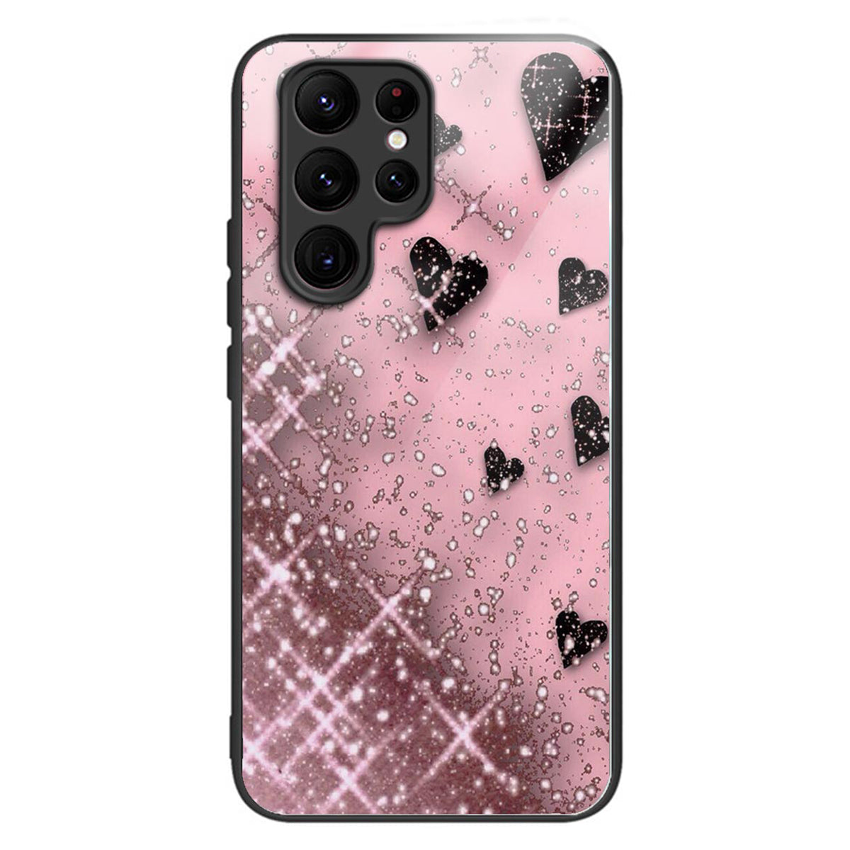 For Samsung Galaxy S24 Ultra Case Tempered Glass+TPU Pattern Printing Phone Cover - Love / Pink