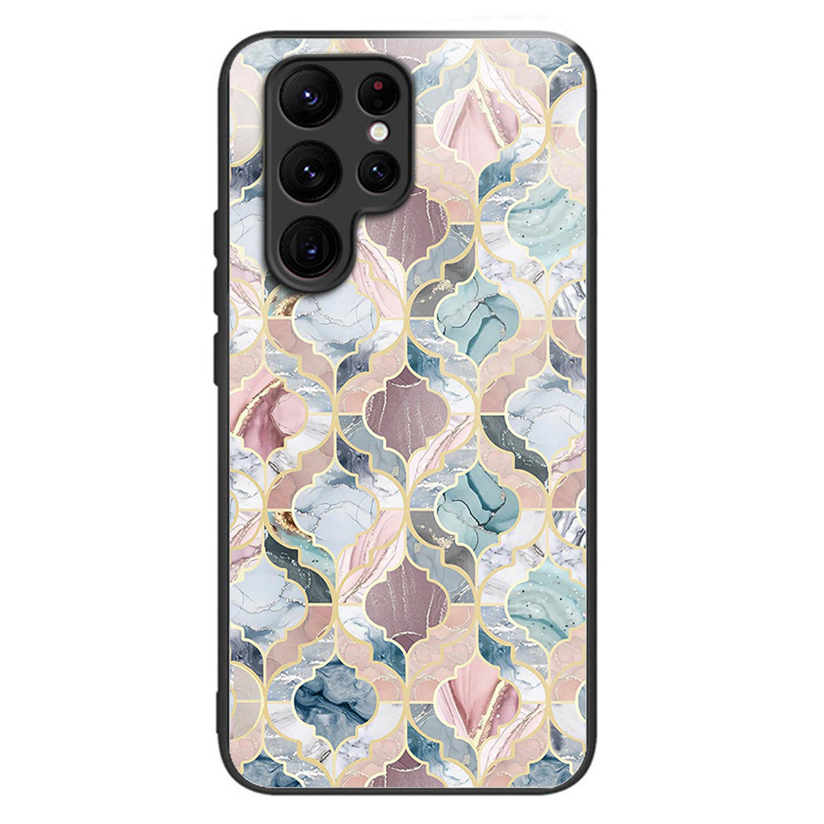 For Samsung Galaxy S24 Ultra Case Tempered Glass+TPU Pattern Printing Phone Cover - Tile Marble