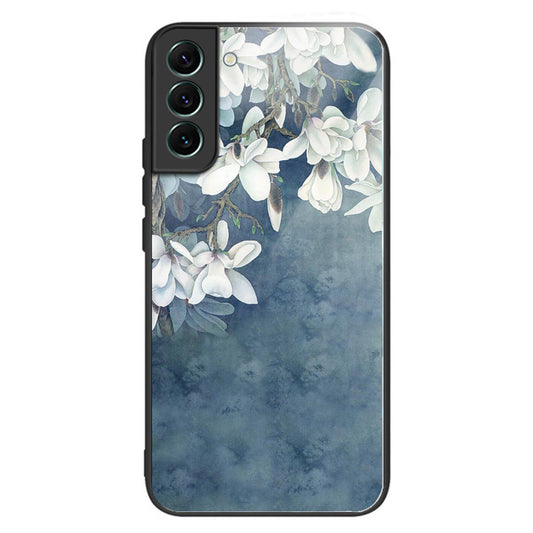 For Samsung Galaxy S24 Phone Case Tempered Glass+TPU Pattern Printed Back Cover - Magnolia