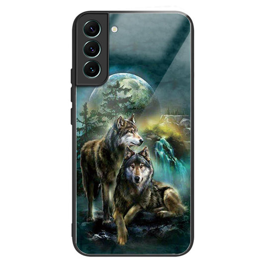 For Samsung Galaxy S24 Phone Case Tempered Glass+TPU Pattern Printed Back Cover - Wolves