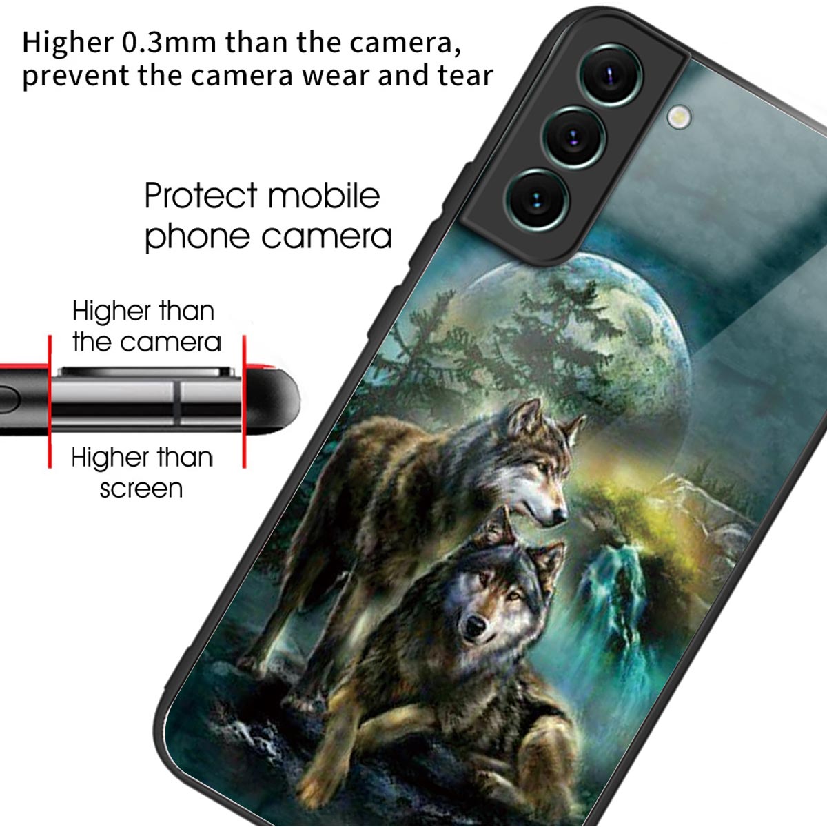 For Samsung Galaxy S24 Phone Case Tempered Glass+TPU Pattern Printed Back Cover - Wolves