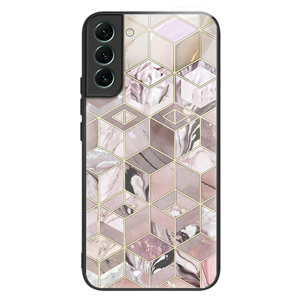 For Samsung Galaxy S24 Phone Case Tempered Glass+TPU Pattern Printed Back Cover - Block Marble