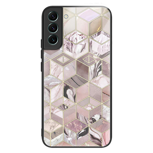 For Samsung Galaxy S24 Phone Case Tempered Glass+TPU Pattern Printed Back Cover - Block Marble