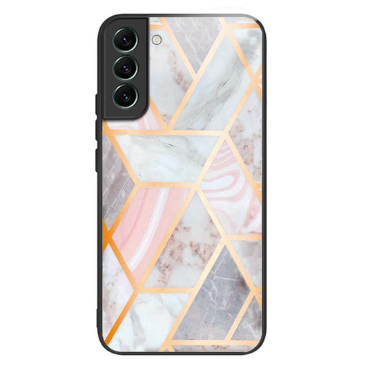 For Samsung Galaxy S24 Phone Case Tempered Glass+TPU Pattern Printed Back Cover - Pink Splicing Marble