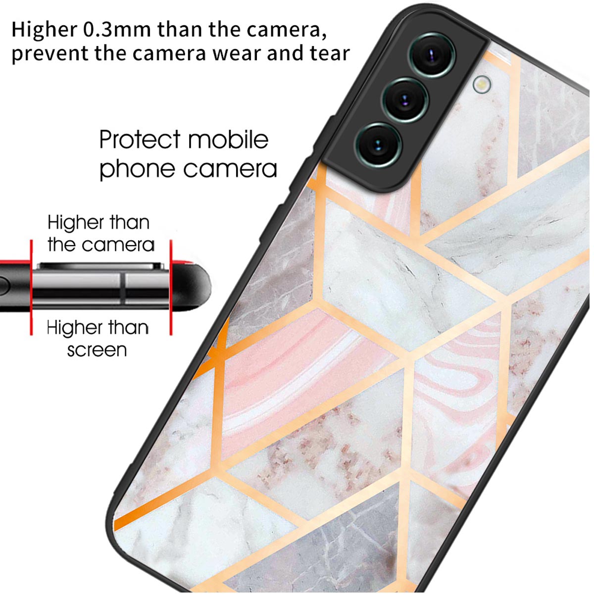For Samsung Galaxy S24 Phone Case Tempered Glass+TPU Pattern Printed Back Cover - Pink Splicing Marble