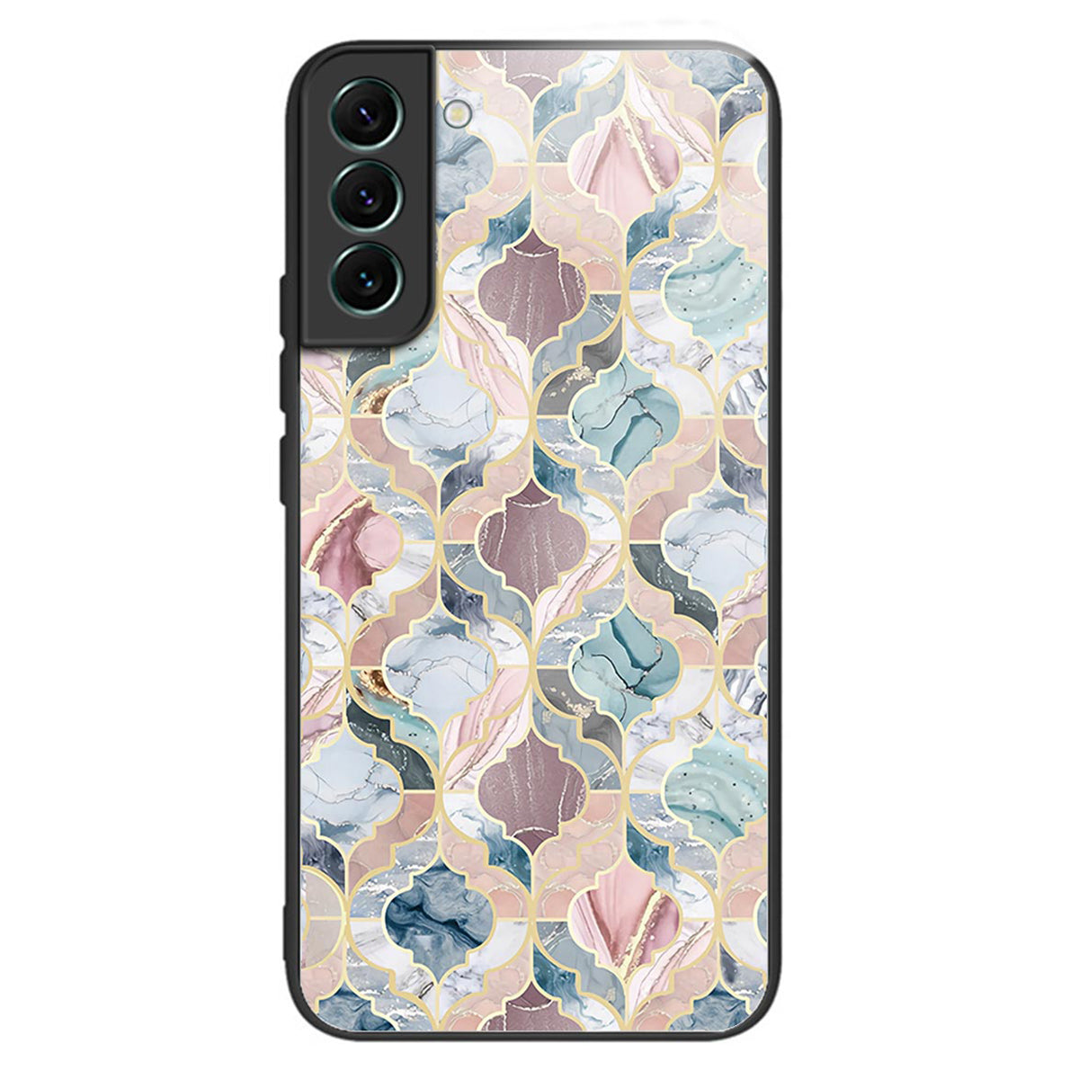 For Samsung Galaxy S24 Phone Case Tempered Glass+TPU Pattern Printed Back Cover - Tile Marble