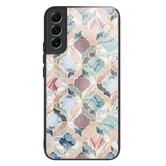 For Samsung Galaxy S24 Phone Case Tempered Glass+TPU Pattern Printed Back Cover - Tile Marble