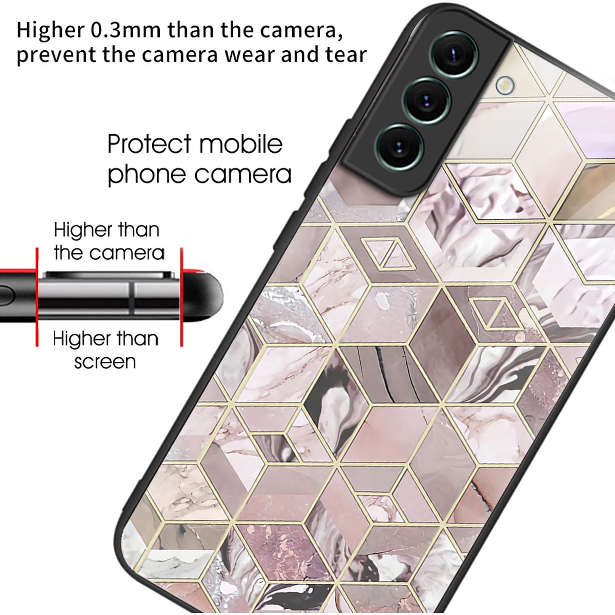 For Samsung Galaxy S24+ Phone Case Pattern Printing Tempered Glass+TPU Cover - Block Marble