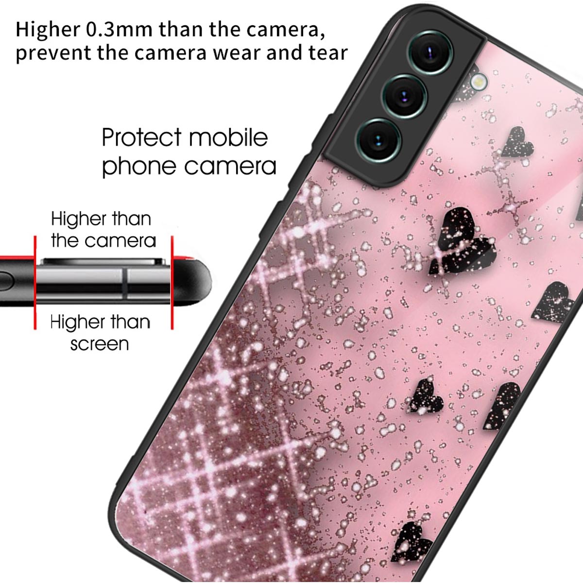 For Samsung Galaxy S24+ Phone Case Pattern Printing Tempered Glass+TPU Cover - Love / Pink