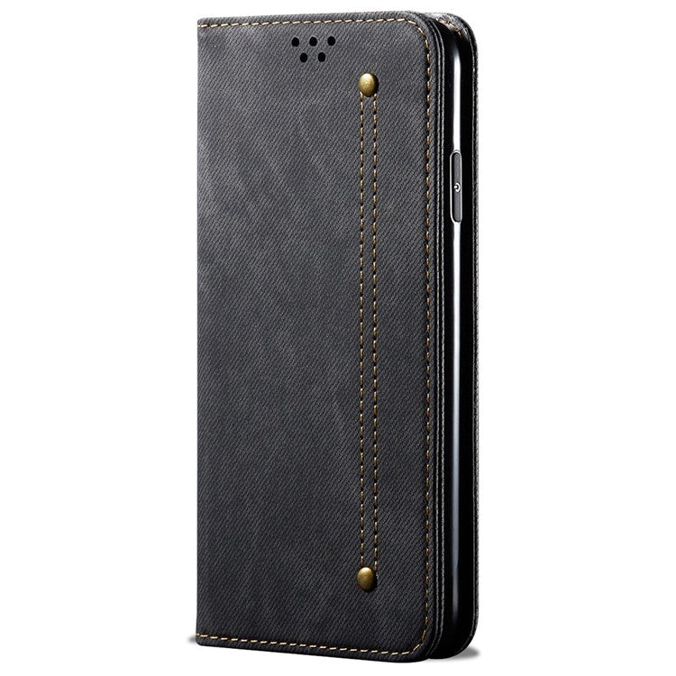 For Samsung Galaxy A35 5G Wallet Case Jeans Cloth Texture PU Leather Cover - Black