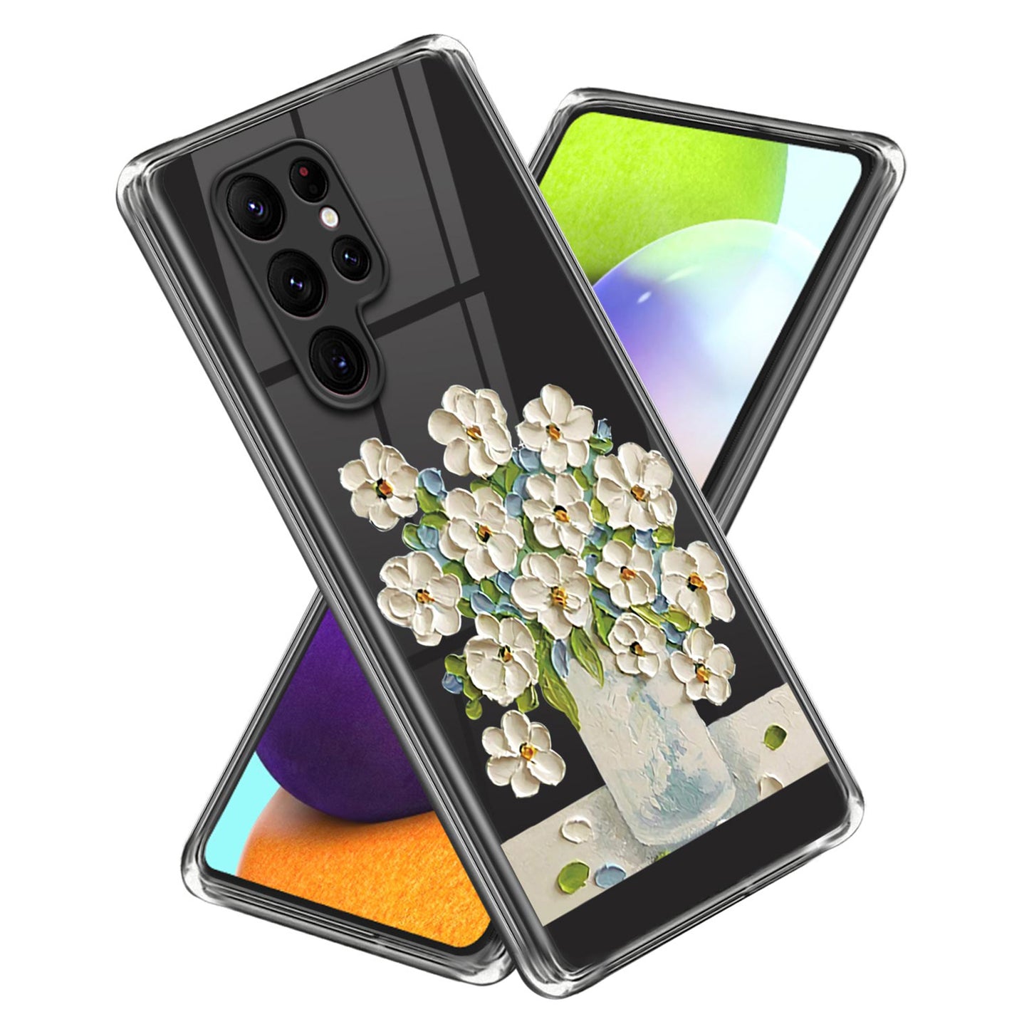 For Samsung Galaxy S24 Ultra Phone Case Pattern Printing Soft TPU Cover - Oil Painting White Flower