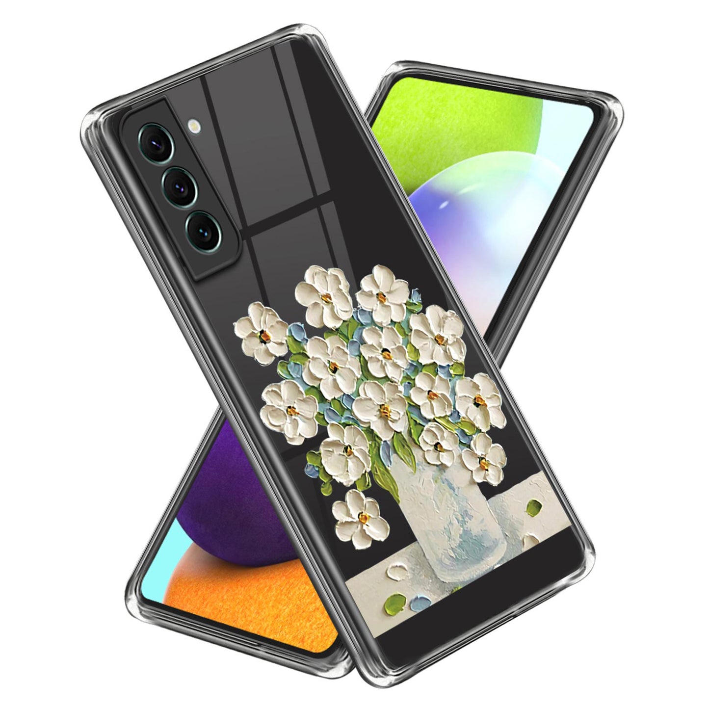For Samsung Galaxy S24 TPU Case Pattern Printing Anti-scratch Phone Cover - Oil Painting White Flower
