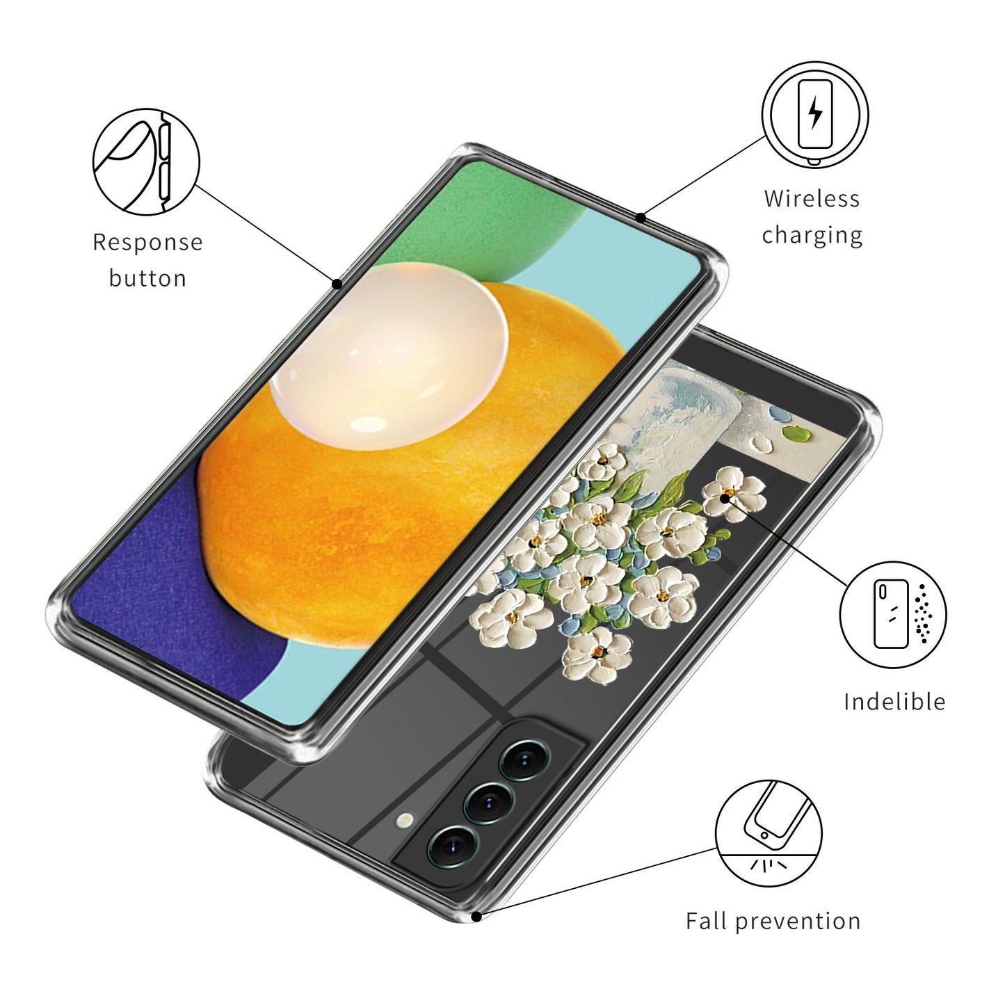 For Samsung Galaxy S24 TPU Case Pattern Printing Anti-scratch Phone Cover - Oil Painting White Flower