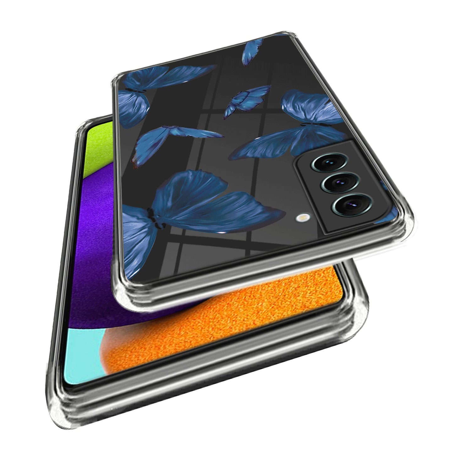 For Samsung Galaxy S24 Case Pattern Printing Shockproof TPU Phone Cover Protector - Blue Butterflies