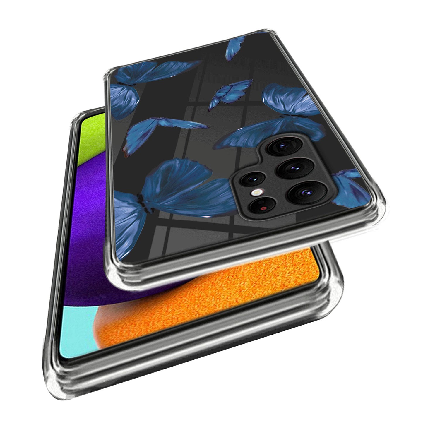 For Samsung Galaxy S24 Ultra Case Anti-scratch TPU Back Cover with Pattern Printing - Blue Butterflies