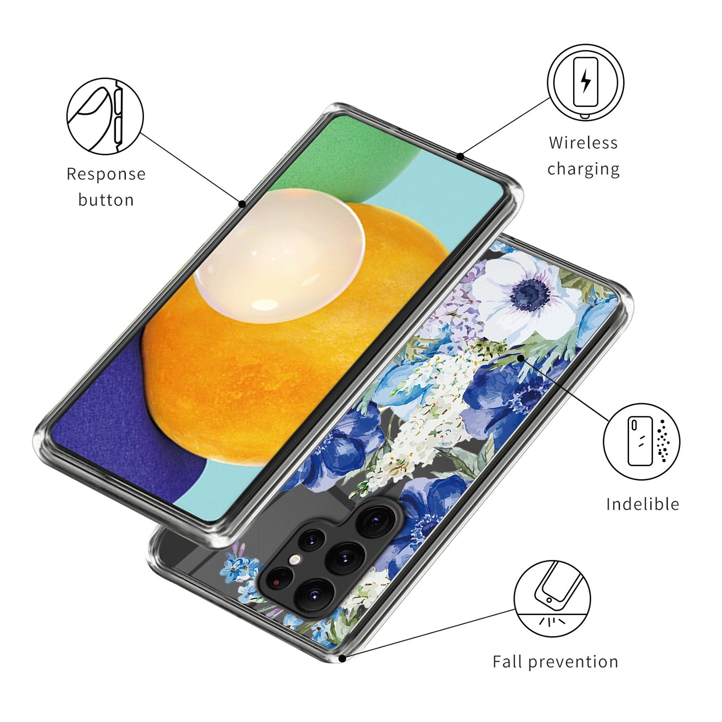 For Samsung Galaxy S24 Ultra Case Anti-scratch TPU Back Cover with Pattern Printing - Flowers