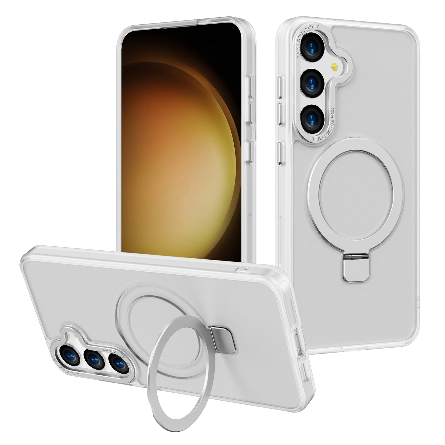 For Samsung Galaxy S24 Case Compatible with MagSafe Anti-Drop TPU+PC Kickstand Phone Cover - Transparent