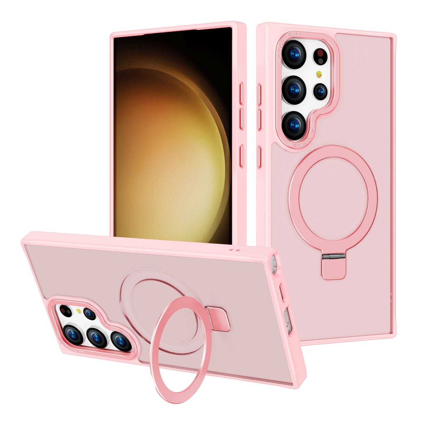 For Samsung Galaxy S24 Ultra Kickstand Case Compatible with MagSafe Shockproof TPU+PC Phone Case - Pink