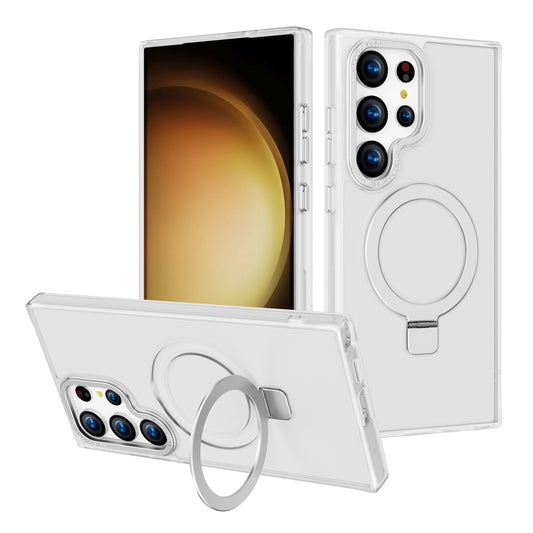 For Samsung Galaxy S24 Ultra Kickstand Case Compatible with MagSafe Shockproof TPU+PC Phone Case - Transparent