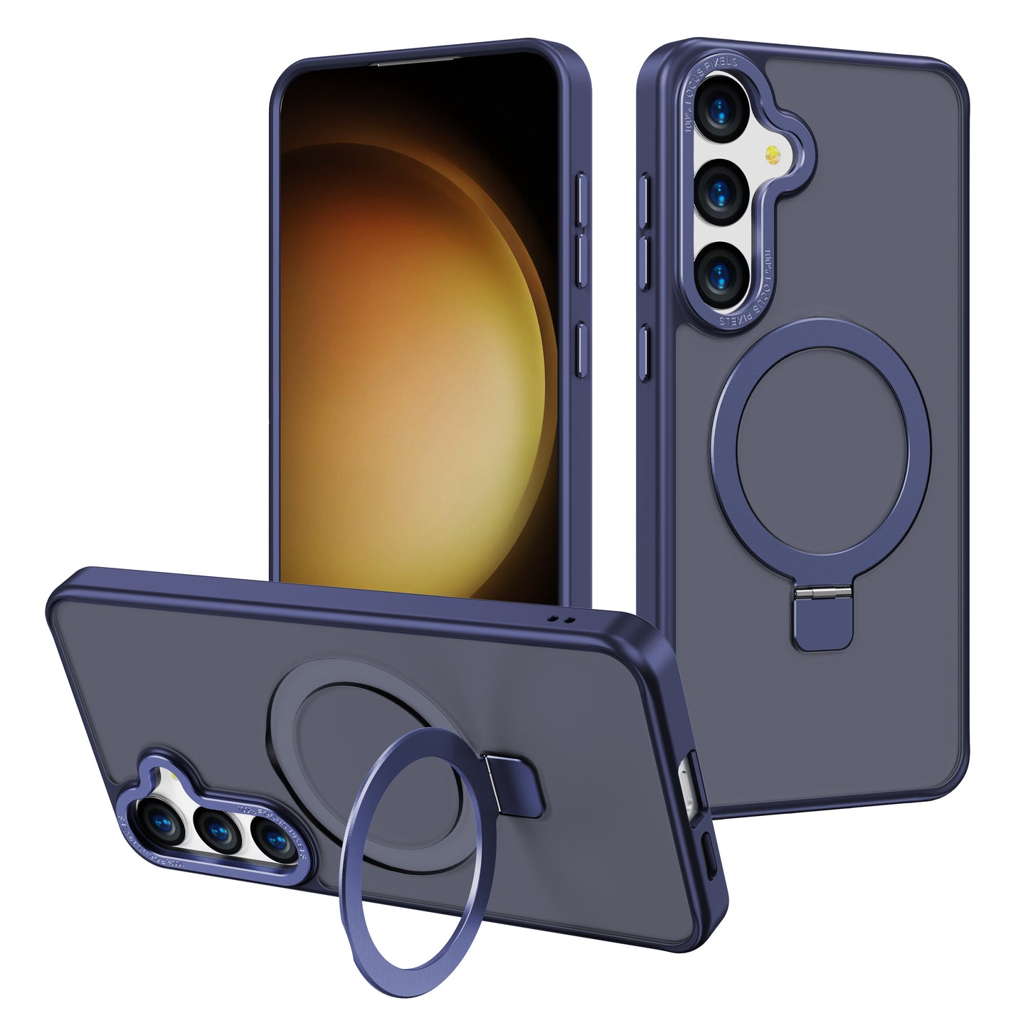 For Samsung Galaxy S24+ Case Anti-Drop TPU+PC Kickstand Phone Cover Compatible with MagSafe - Navy Blue