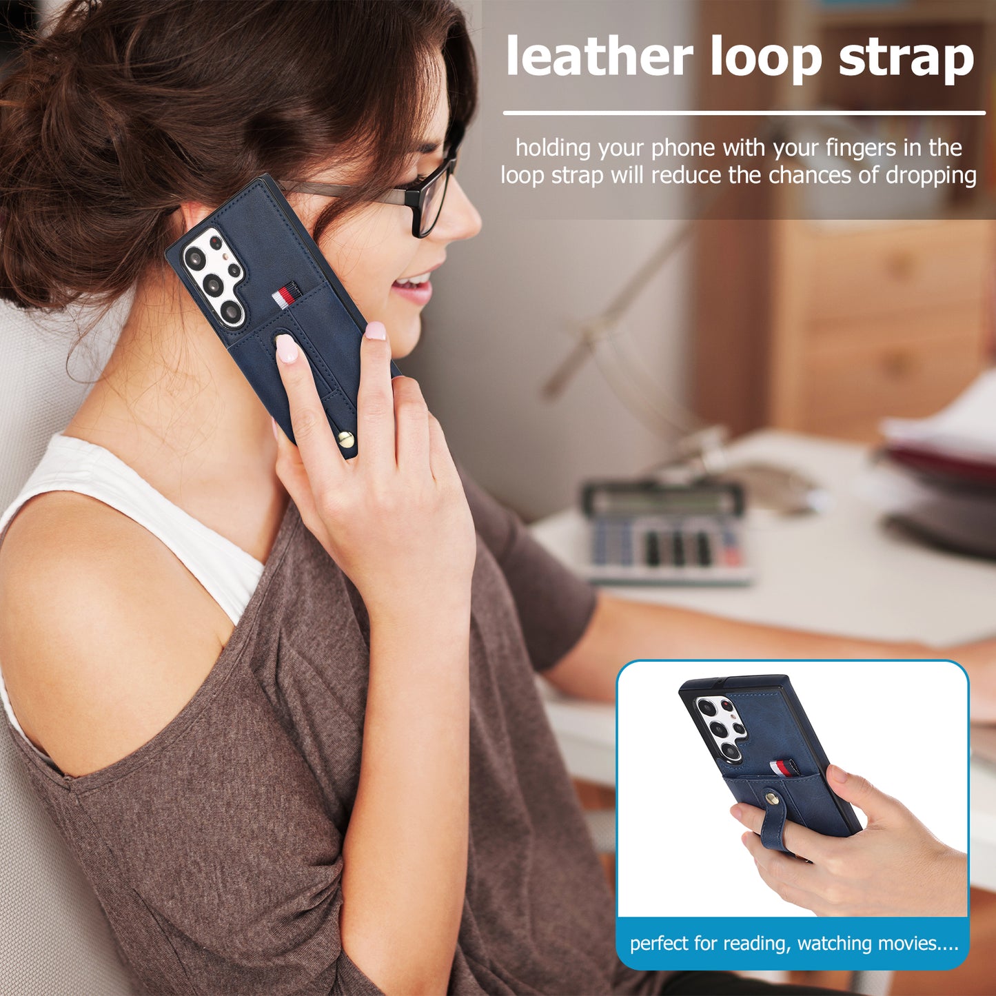 For Samsung Galaxy S24 Ultra Phone Case Anti-drop Retro PU Leather Coated TPU Card Slots Cover - Blue