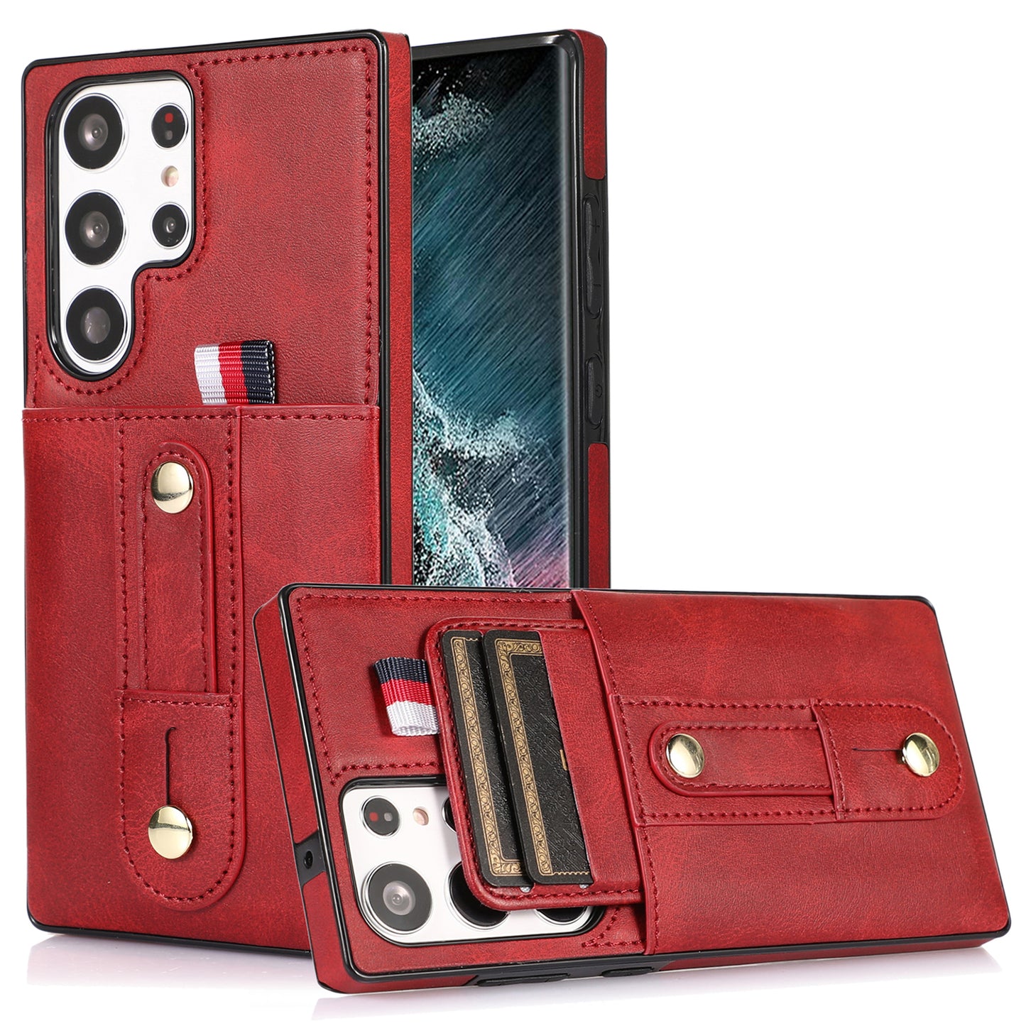 For Samsung Galaxy S24 Ultra Phone Case Anti-drop Retro PU Leather Coated TPU Card Slots Cover - Red