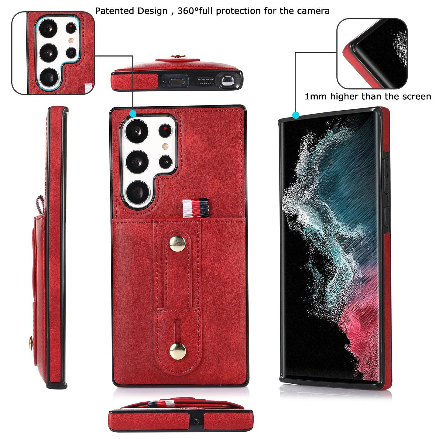 For Samsung Galaxy S24 Ultra Phone Case Anti-drop Retro PU Leather Coated TPU Card Slots Cover - Red