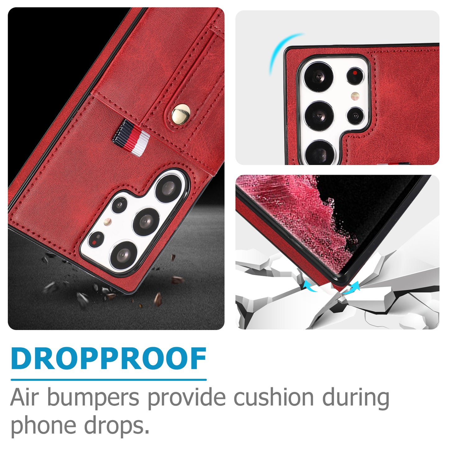 For Samsung Galaxy S24 Ultra Phone Case Anti-drop Retro PU Leather Coated TPU Card Slots Cover - Red