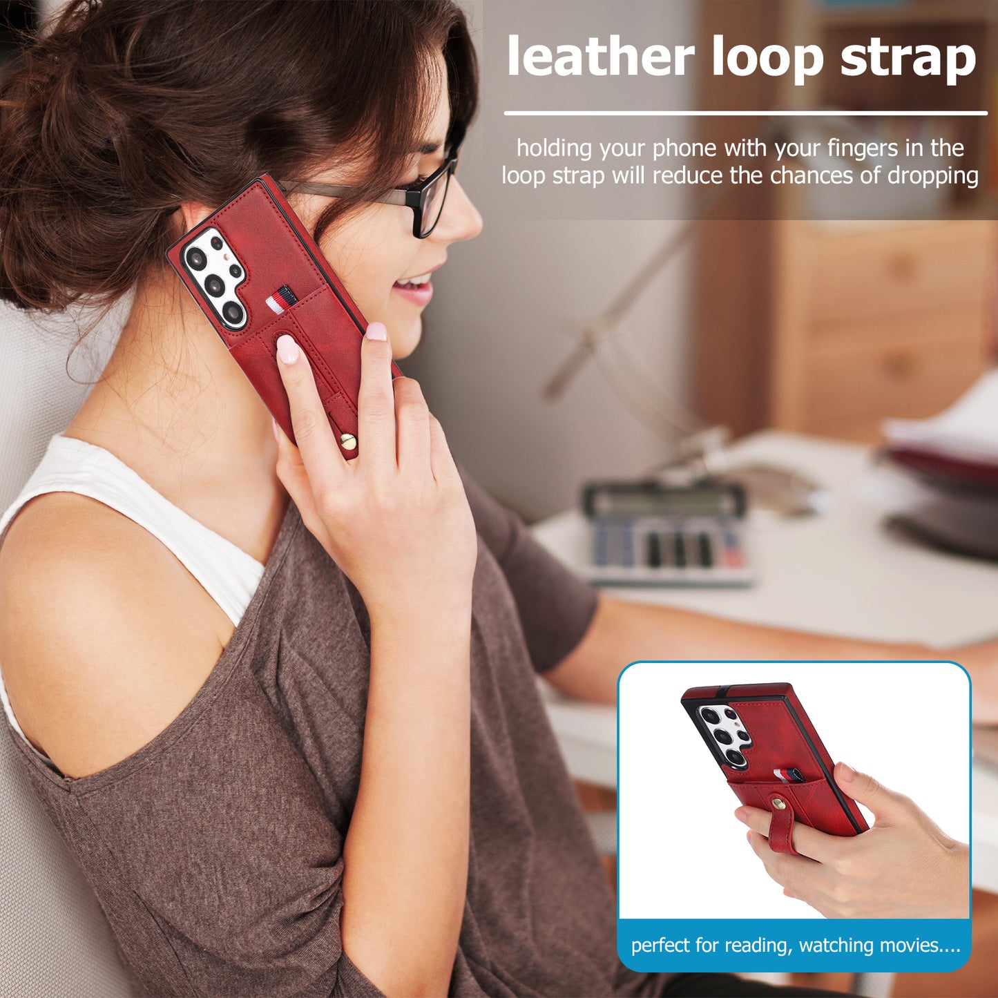 For Samsung Galaxy S24 Ultra Phone Case Anti-drop Retro PU Leather Coated TPU Card Slots Cover - Red