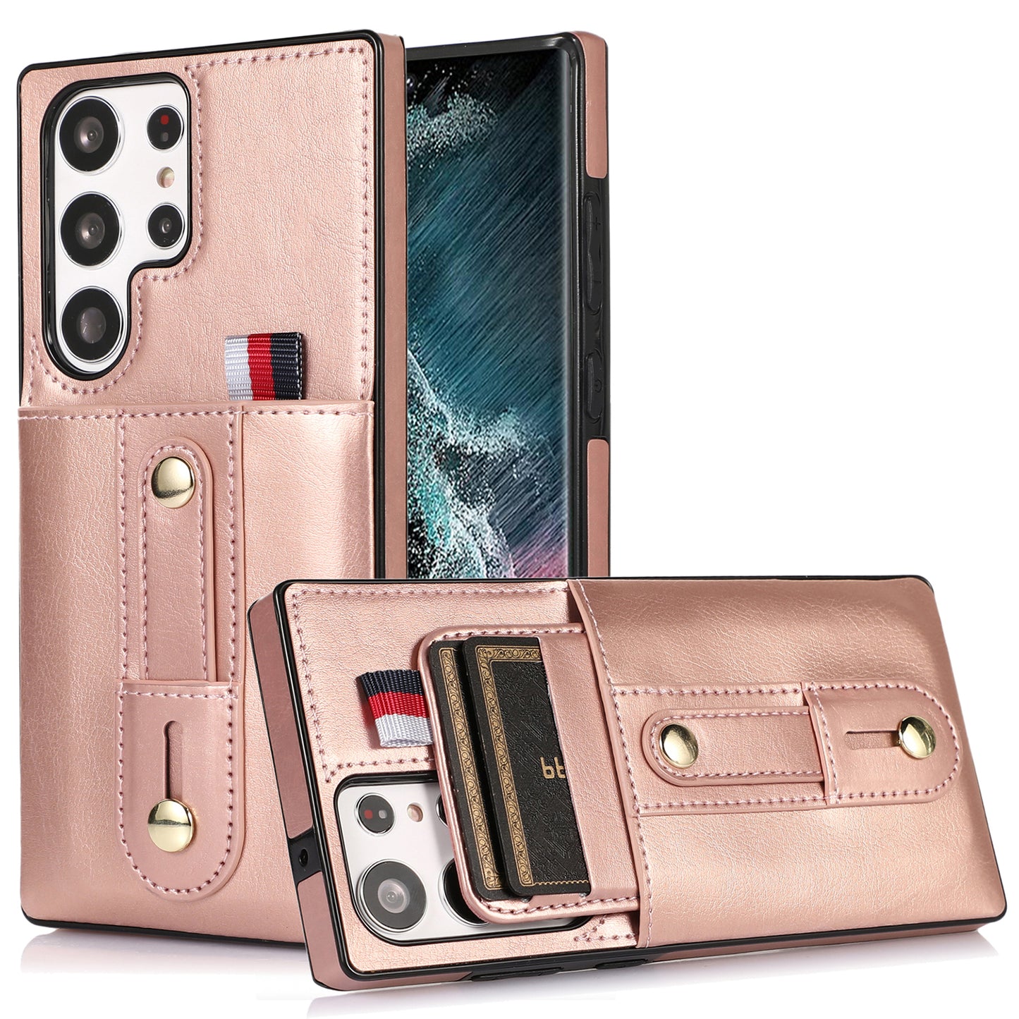 For Samsung Galaxy S24 Ultra Phone Case Anti-drop Retro PU Leather Coated TPU Card Slots Cover - Rose Gold