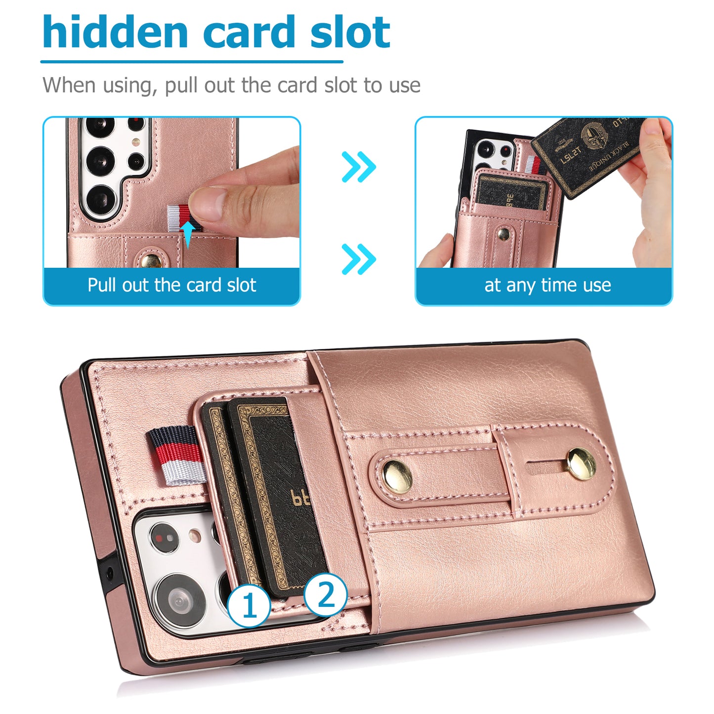 For Samsung Galaxy S24 Ultra Phone Case Anti-drop Retro PU Leather Coated TPU Card Slots Cover - Rose Gold