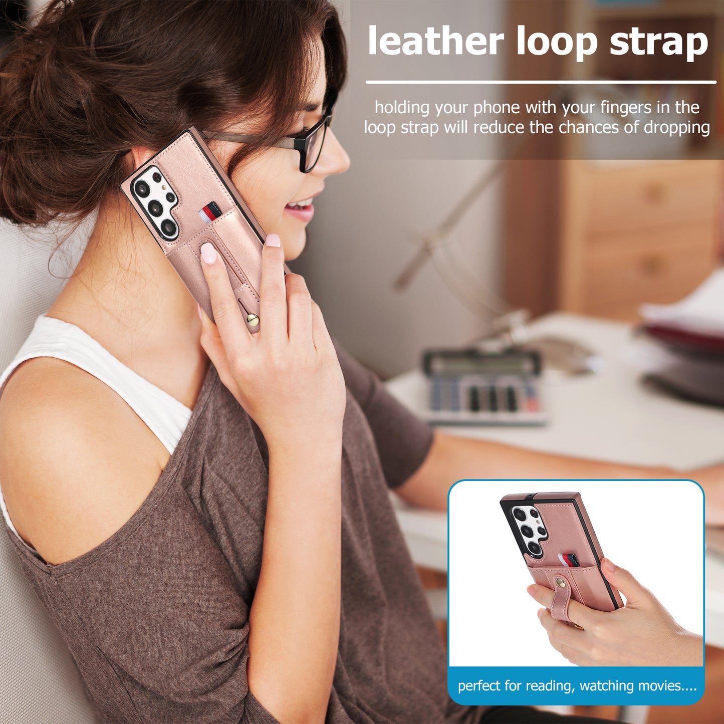 For Samsung Galaxy S24 Ultra Phone Case Anti-drop Retro PU Leather Coated TPU Card Slots Cover - Rose Gold