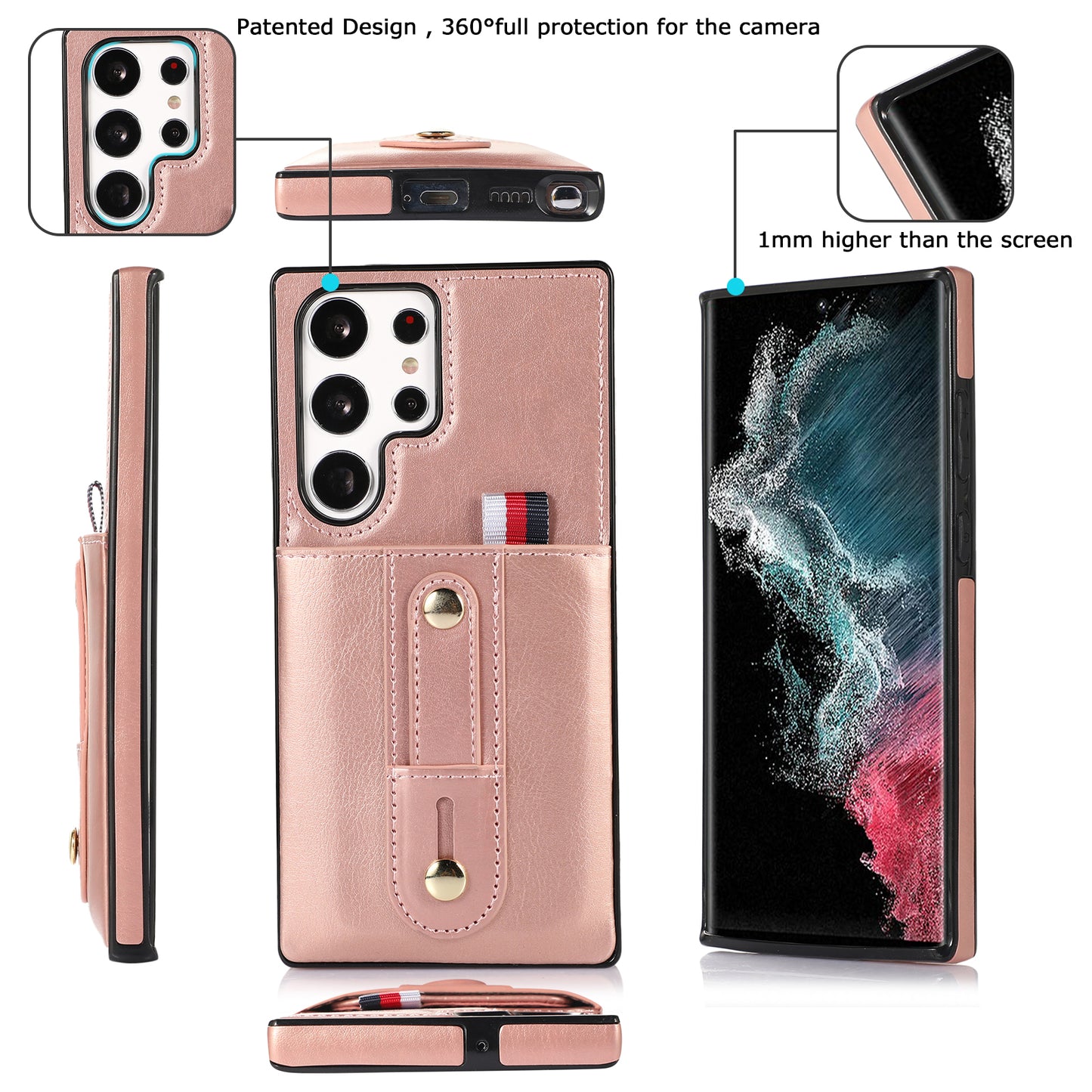 For Samsung Galaxy S24 Ultra Phone Case Anti-drop Retro PU Leather Coated TPU Card Slots Cover - Rose Gold