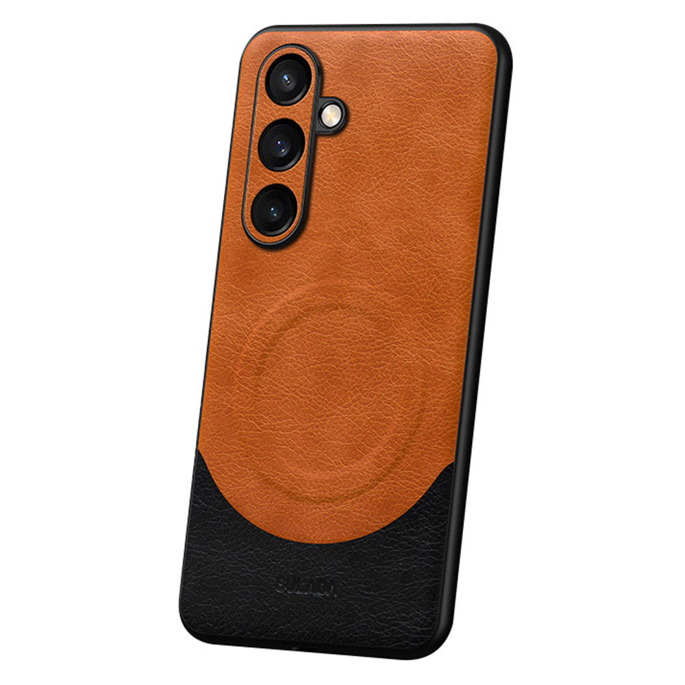 SULADA Magnetic Series for Samsung Galaxy S24+ Case Leather Coated Phone Back Shell Compatible with MagSafe  - Orange