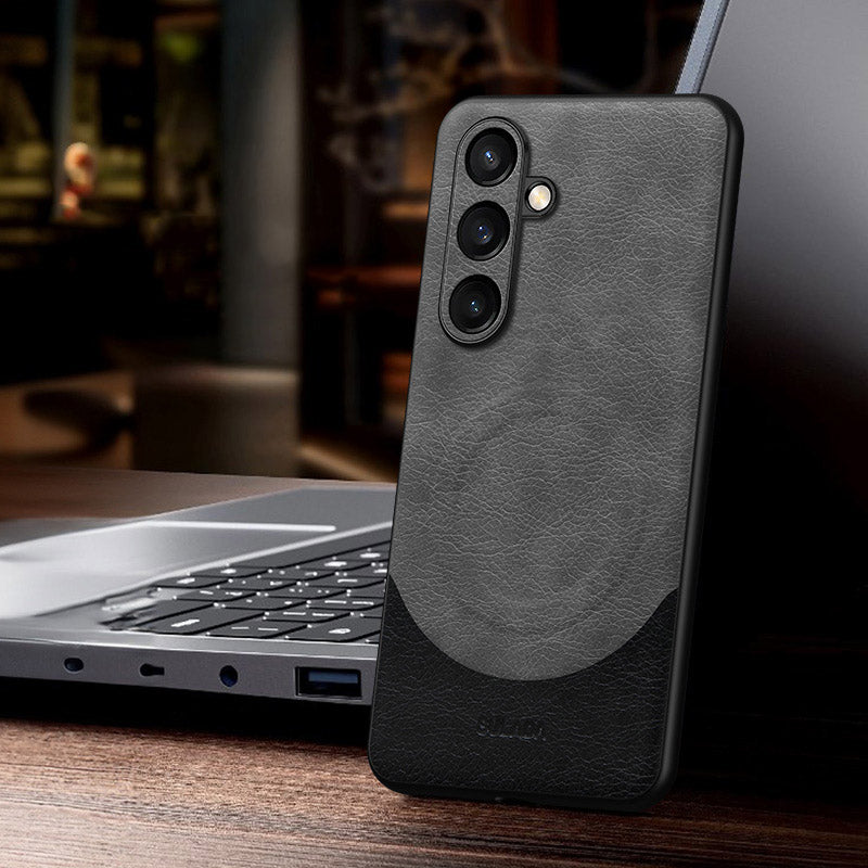 SULADA Magnetic Series for Samsung Galaxy S24+ Case Leather Coated Phone Back Shell Compatible with MagSafe  - Grey