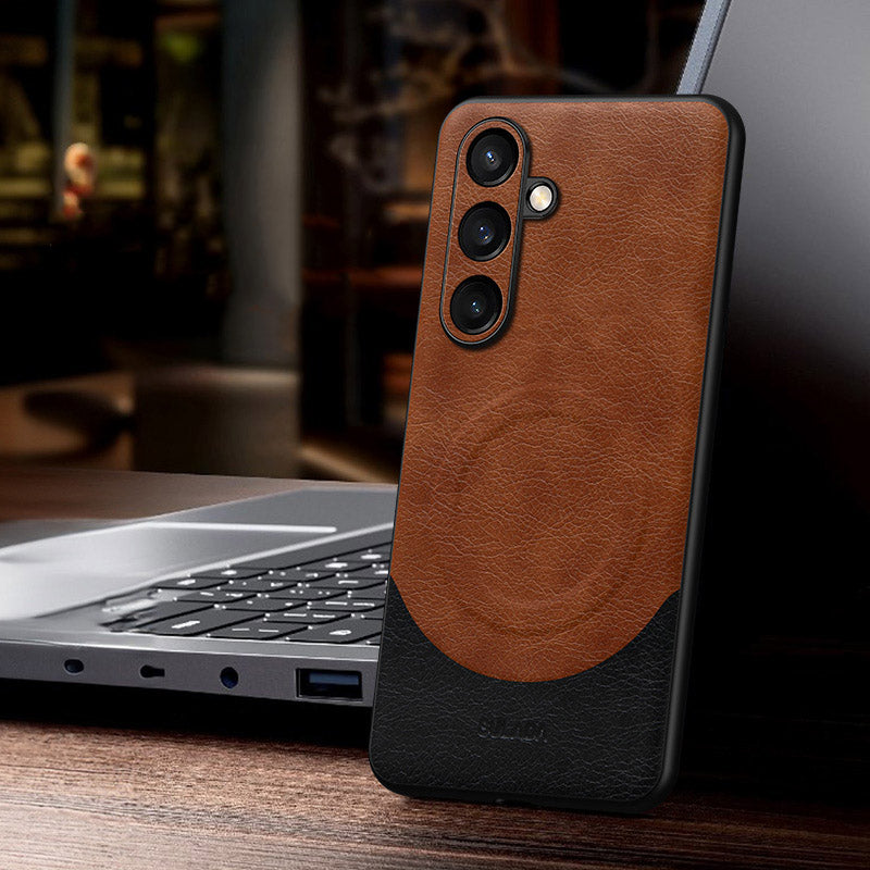 SULADA Magnetic Series for Samsung Galaxy S24 Cover Non-Slip Grip Shockproof Phone Back Case - Brown