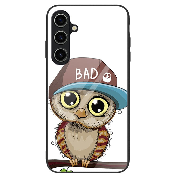 For Samsung Galaxy A15 4G Pattern Cover Anti-Scratch Tempered Glass Phone Back Case - Owl