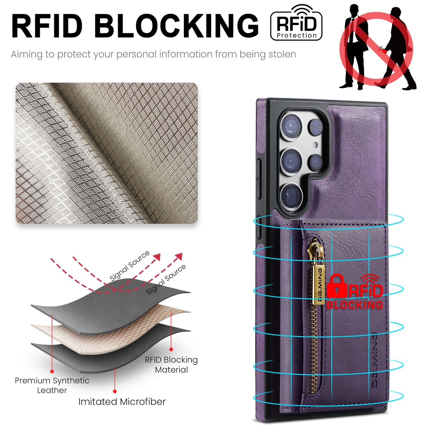 DG.MING M5 Series For Samsung Galaxy S24+ Wallet Case 2-in-1 Detachable Leather Phone Cover - Purple