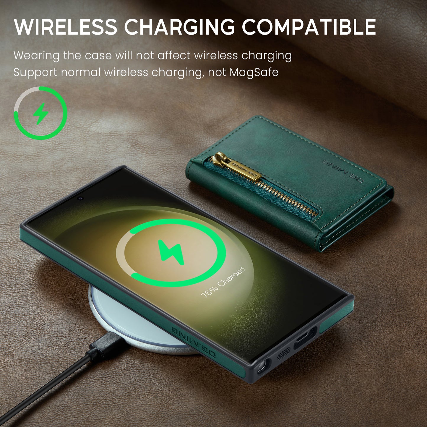 DG.MING M5 Series For Samsung Galaxy S24+ Wallet Case 2-in-1 Detachable Leather Phone Cover - Green