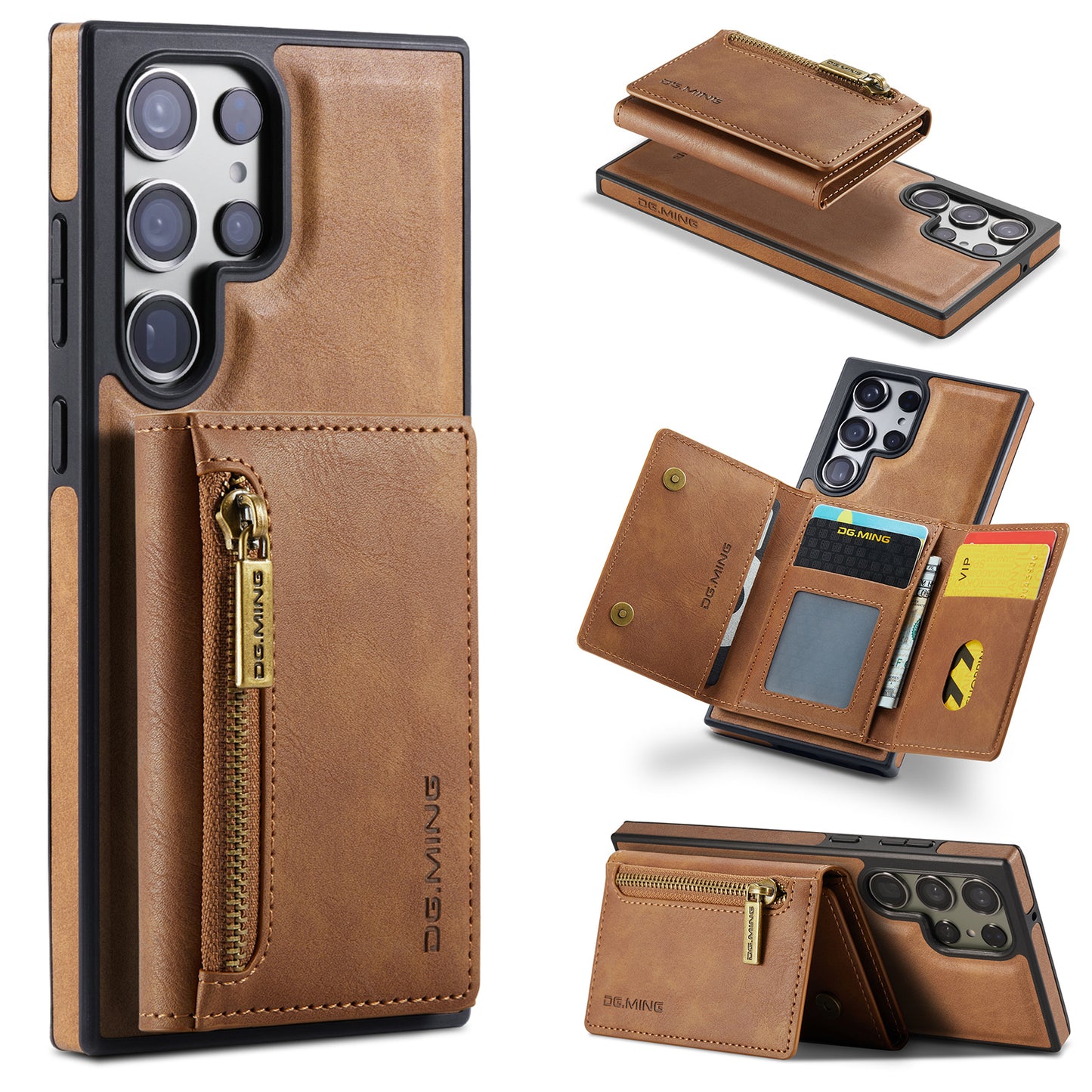 DG.MING M5 Series For Samsung Galaxy S24+ Wallet Case 2-in-1 Detachable Leather Phone Cover - Brown