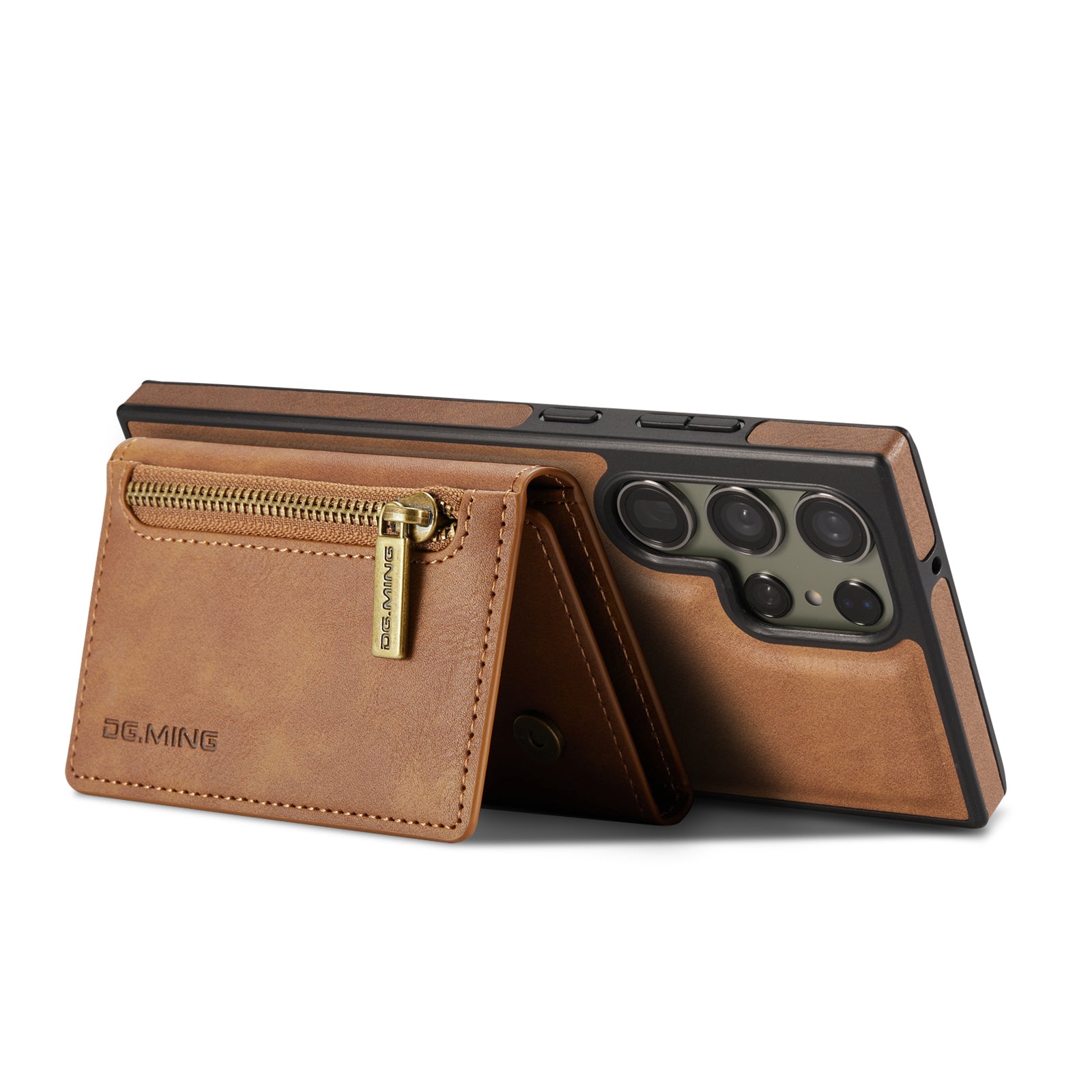 DG.MING M5 Series For Samsung Galaxy S24 Ultra Case Kickstand Leather Phone Back Cover - Brown