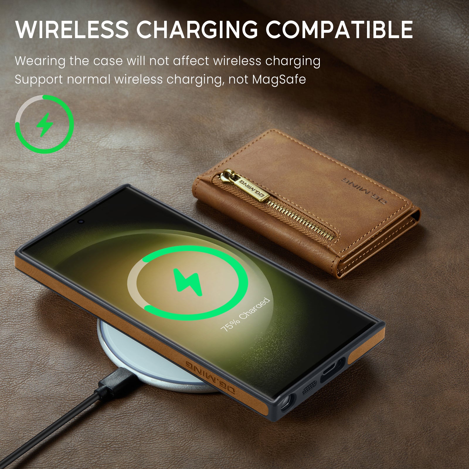 DG.MING M5 Series For Samsung Galaxy S24 Ultra Case Kickstand Leather Phone Back Cover - Brown
