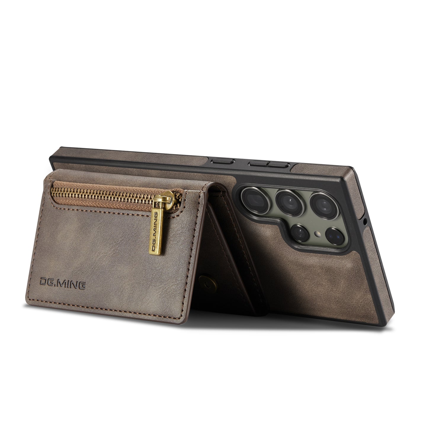 DG.MING M5 Series For Samsung Galaxy S24 Ultra Case Kickstand Leather Phone Back Cover - Coffee